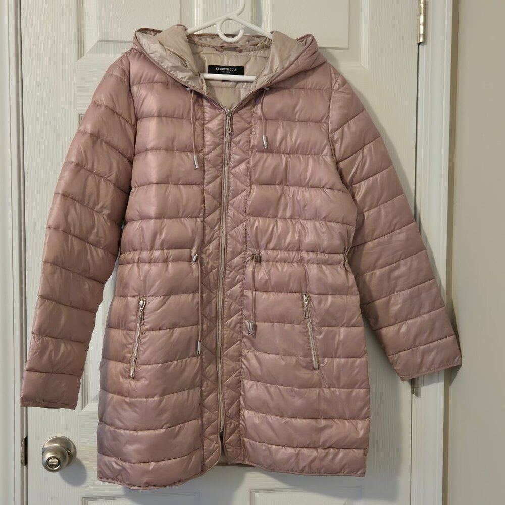 Kenneth Cole Packable Hooded Women's Puffer Jacket in Pink with Bag Size XL